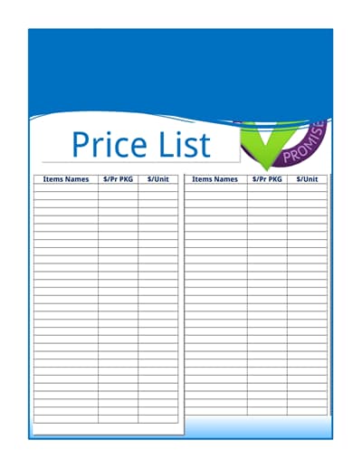 price list template 1