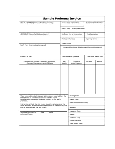 proforma invoice template 1