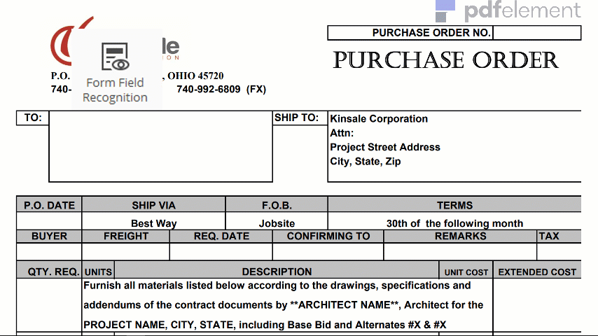 Purchase Order Template: Free Download | Wondershare PDFelement