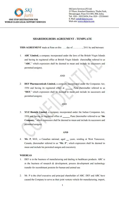 Shareholder Agreement Template