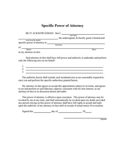 special power of attorney form 3
