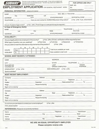 subway application form 1