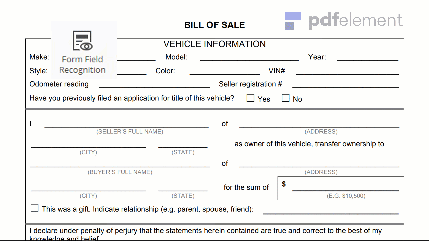 vehiclebill of sale form