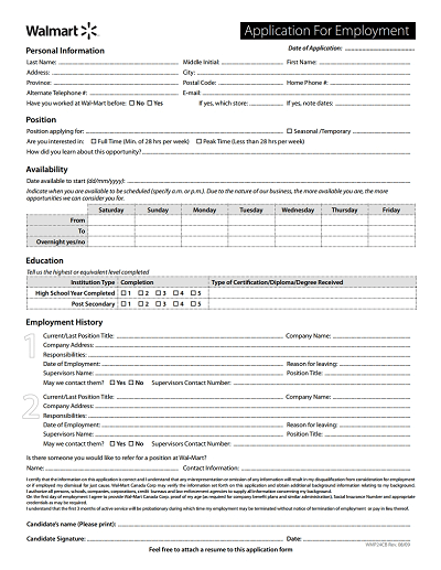 wal-mart application form 1