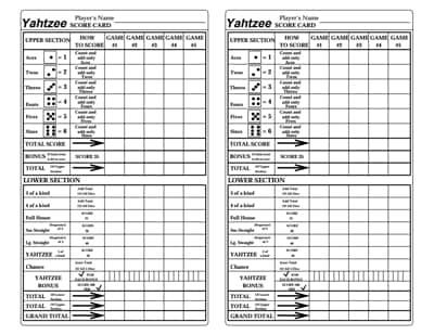 yahtzee score sheet 2