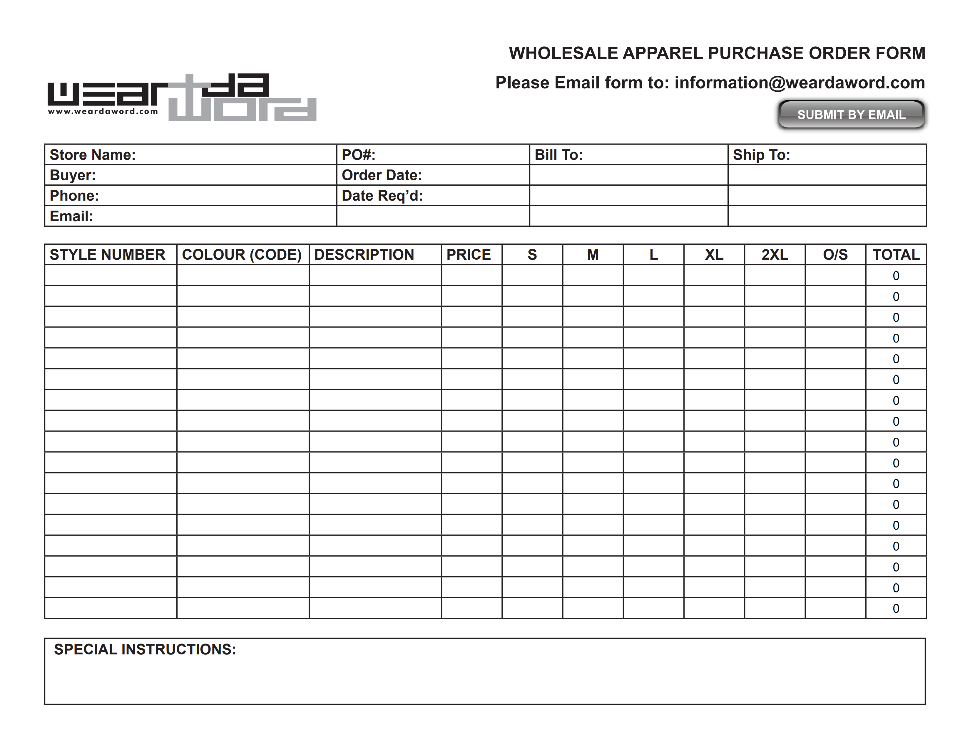 Clothing  Sales Order Template