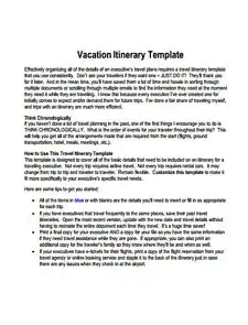 Vacation Itinerary Template: Free Download, Create, Edit, Fill and Print