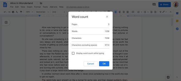 word counting in google docs