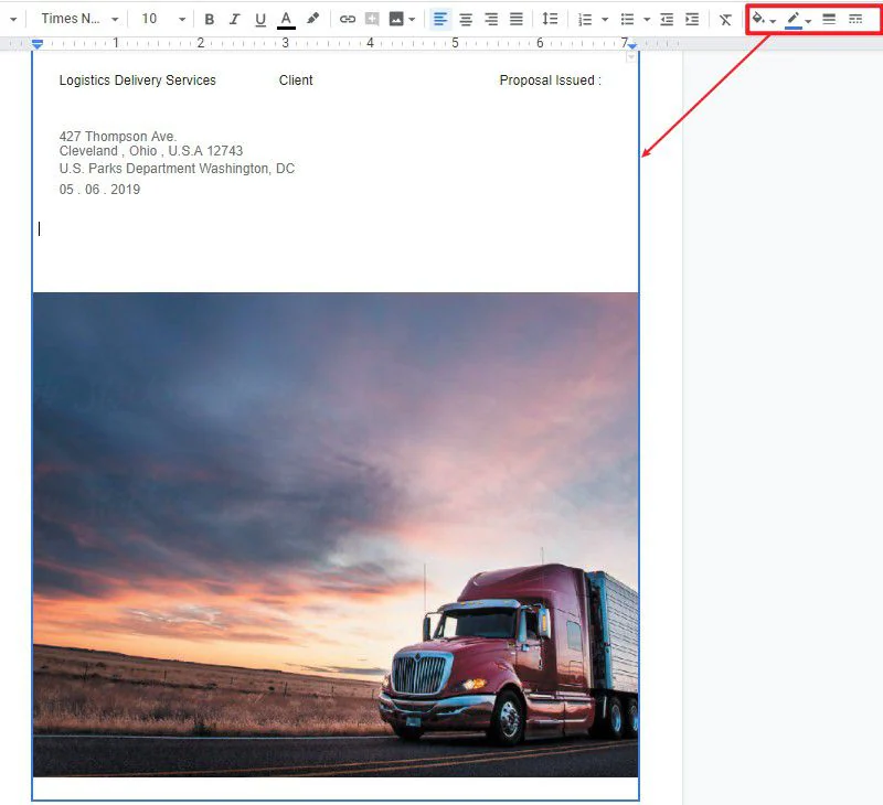 add a border in google docs