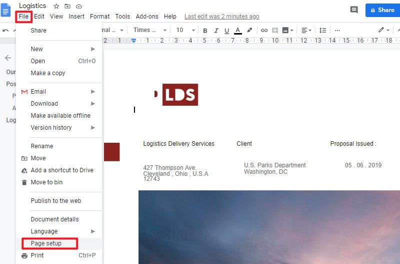 change margins in gogle docs