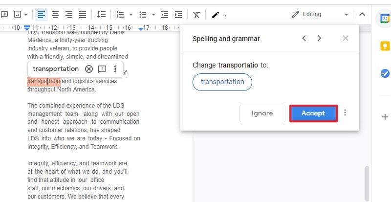 verificação ortográfica no google docs