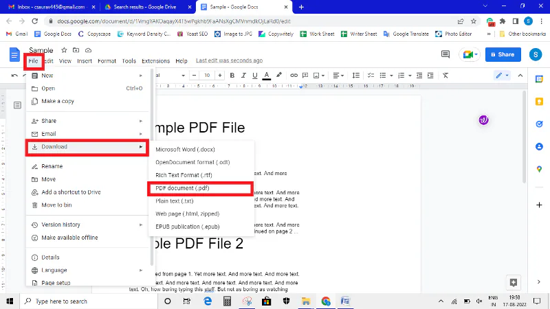 Baixe o arquivo como PDF do Google Docs