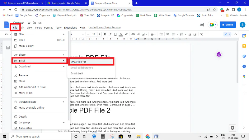 إرسال بريد إلكتروني يتضمن ملف Google Doc من Google Drive