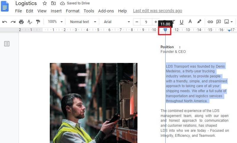 manejar la sangría en google docs