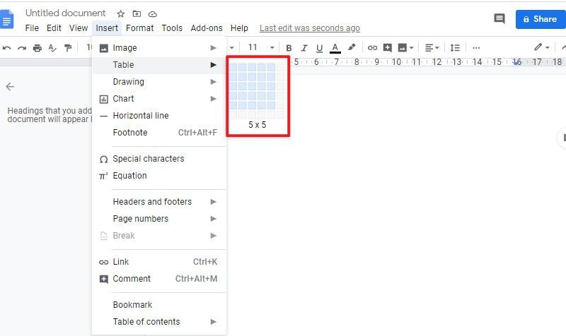 make a table in google docs