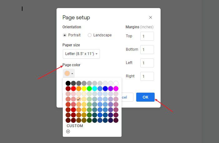cambiar el color de fondo en Documentos de Google
