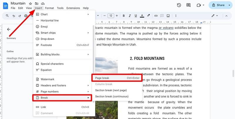 separate pages in google drive