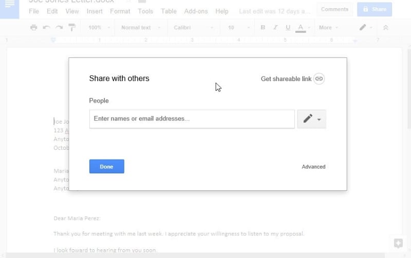 share google doc with mailserve