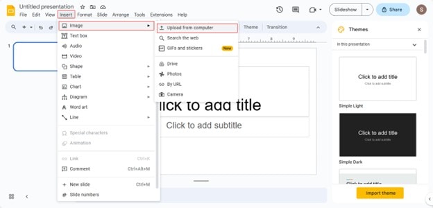 inserisci immagine in google slides