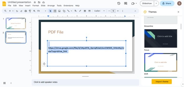 adicionar link do pdf ao slide