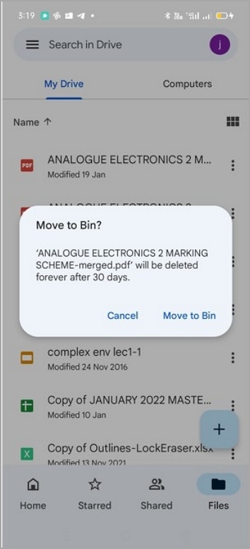 delete pdf from google drive android remove to bin