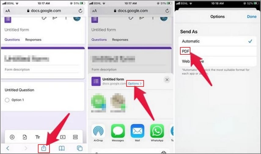 خطوات تحويل Google Form إلى PDF على iphone