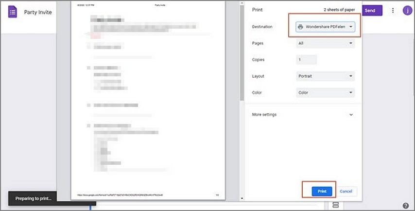 طباعة Google Form إلى PDF باستخدام طابعة PDFelement