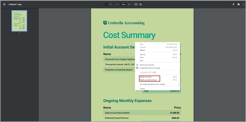 rotate pdf in google drive print