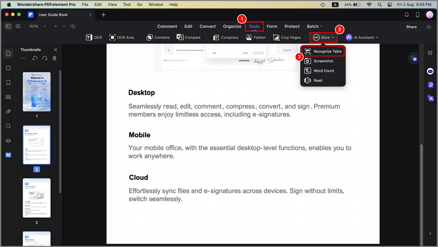 recognize table feature