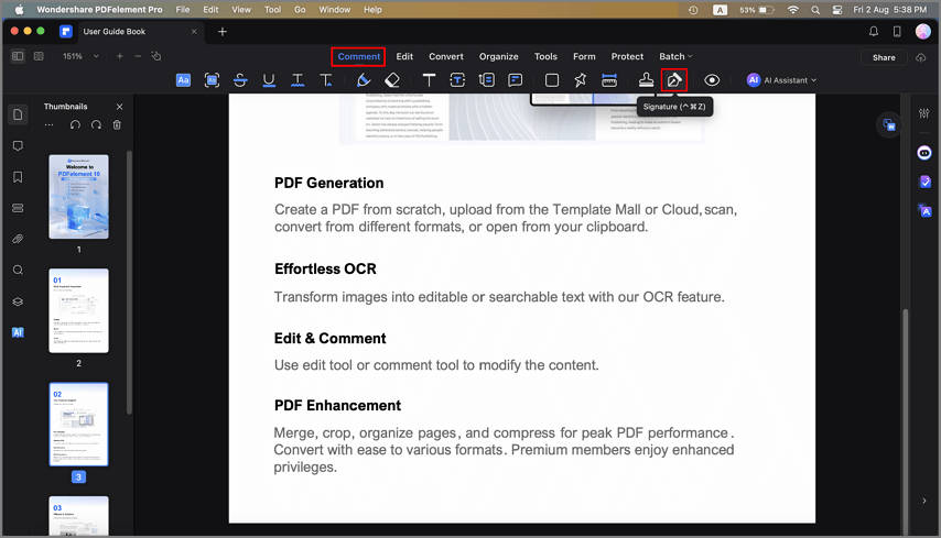 open signature feature