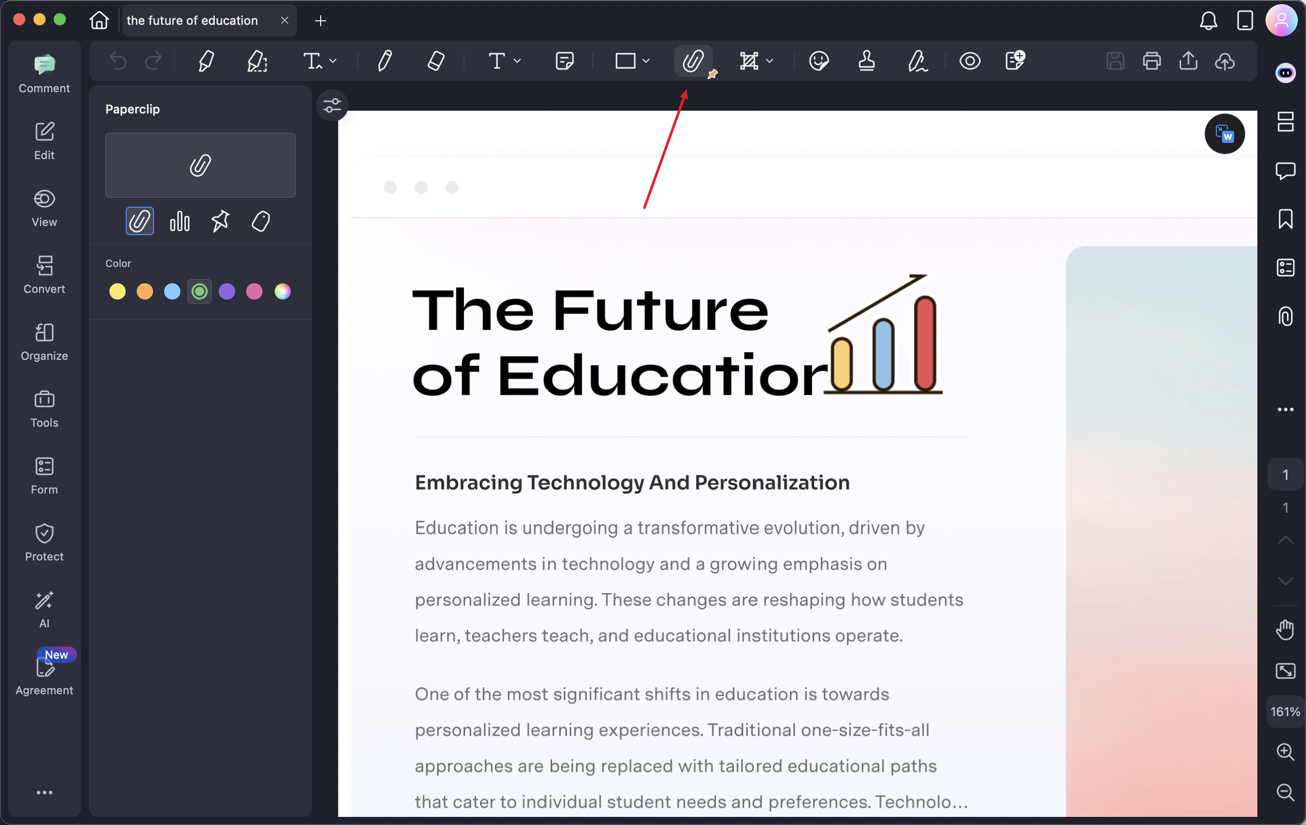 A screenshot of the application displaying the attachment feature.