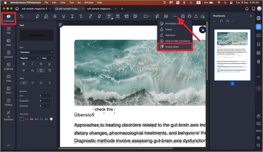create PDF with comments 