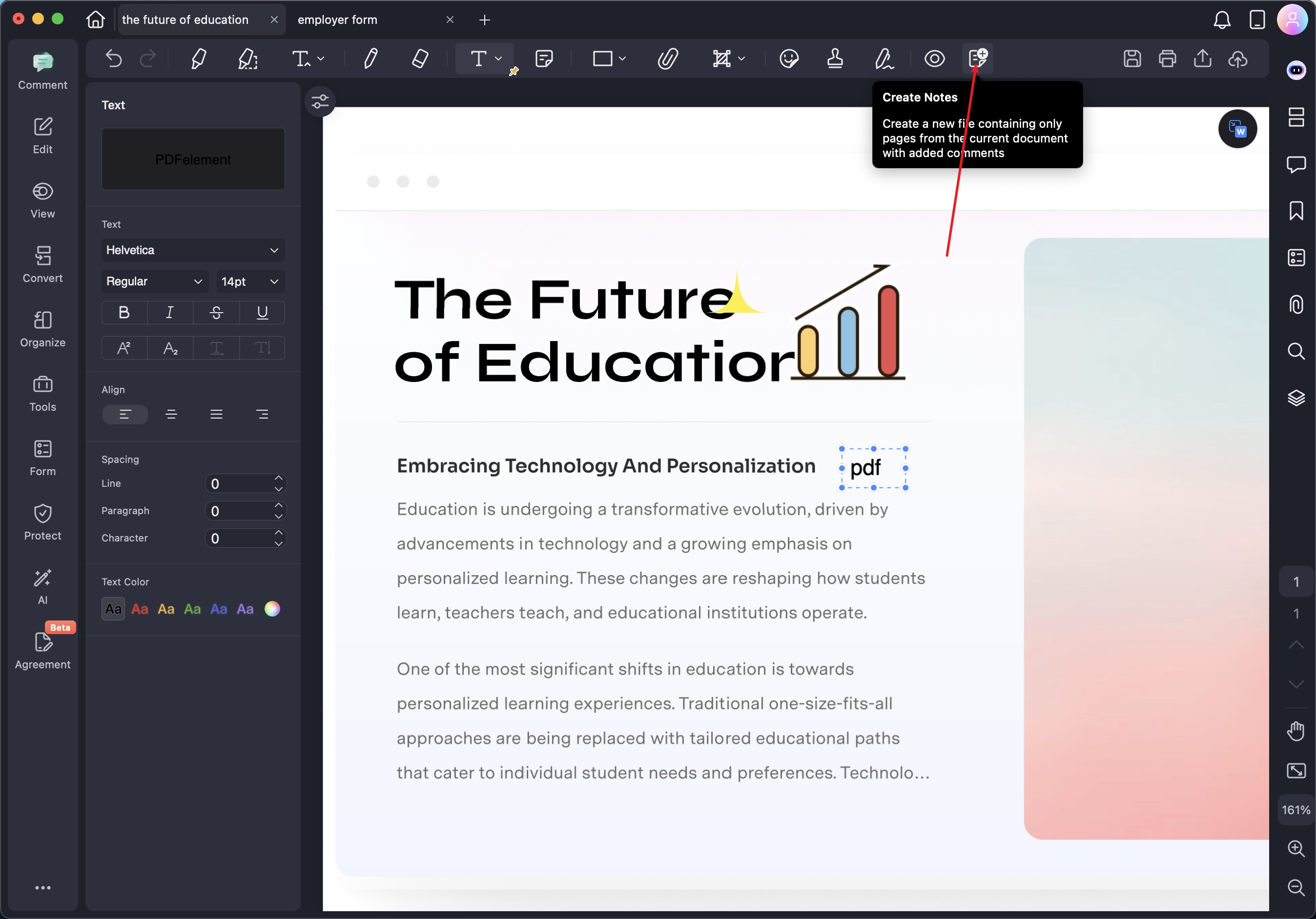 A screenshot of the application interface displaying the create notes feature.
