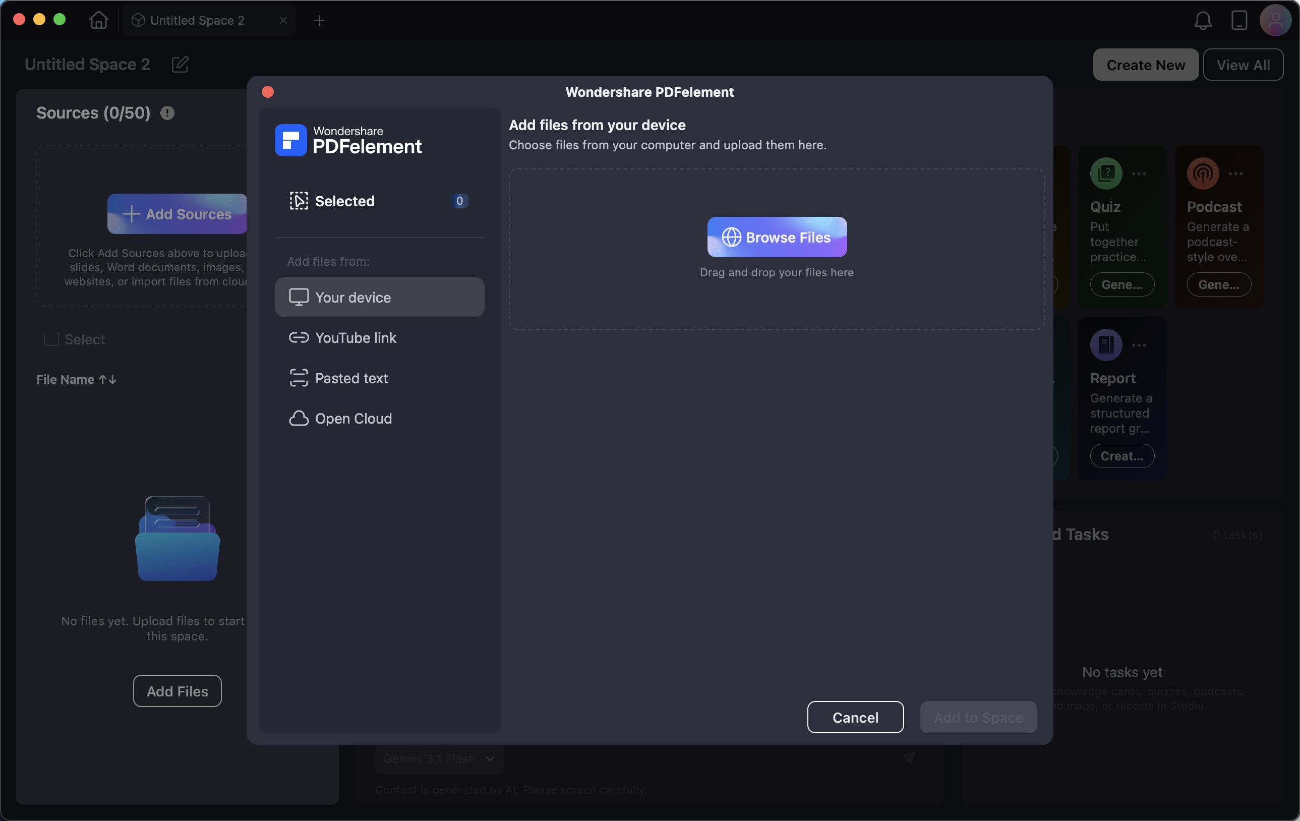 Add files to space
