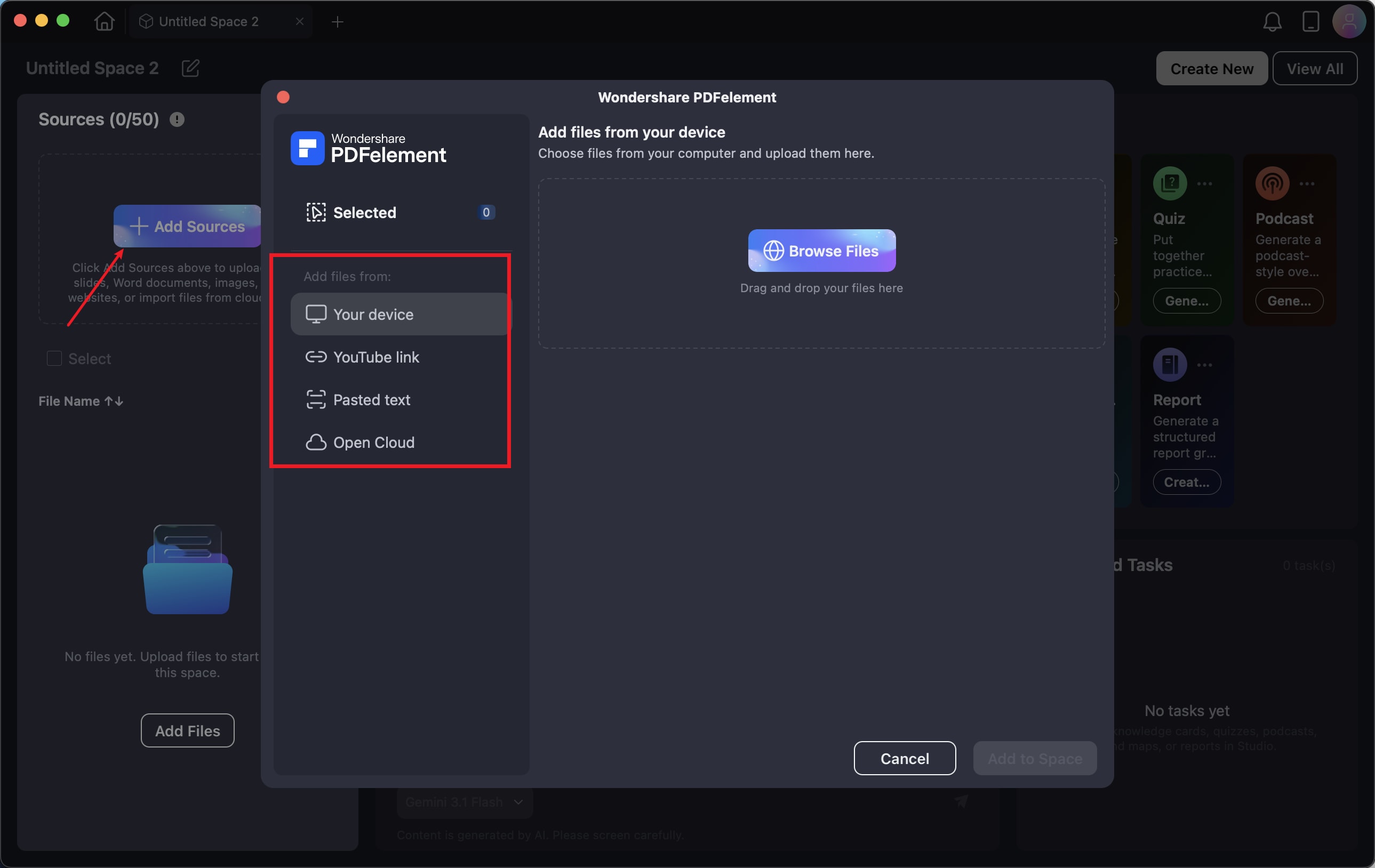 Add files to space