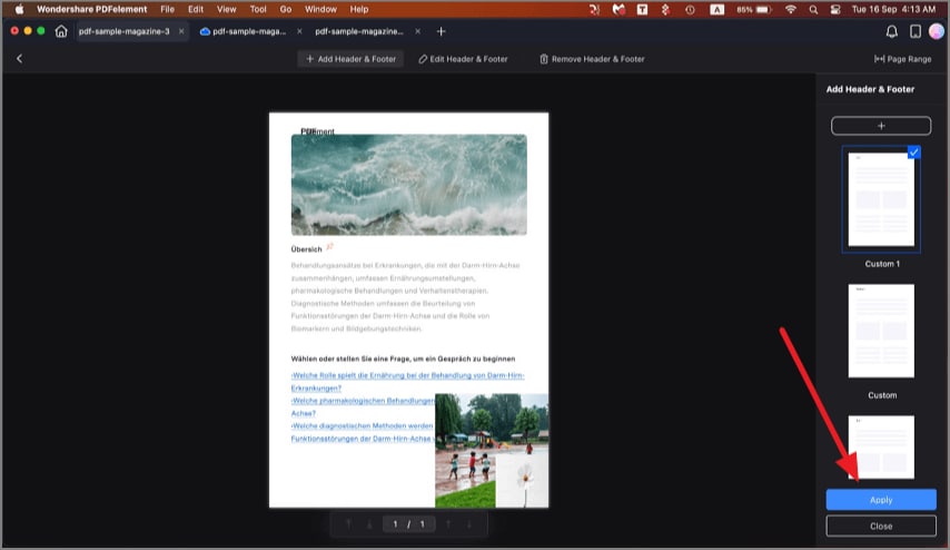 apply header & footer
