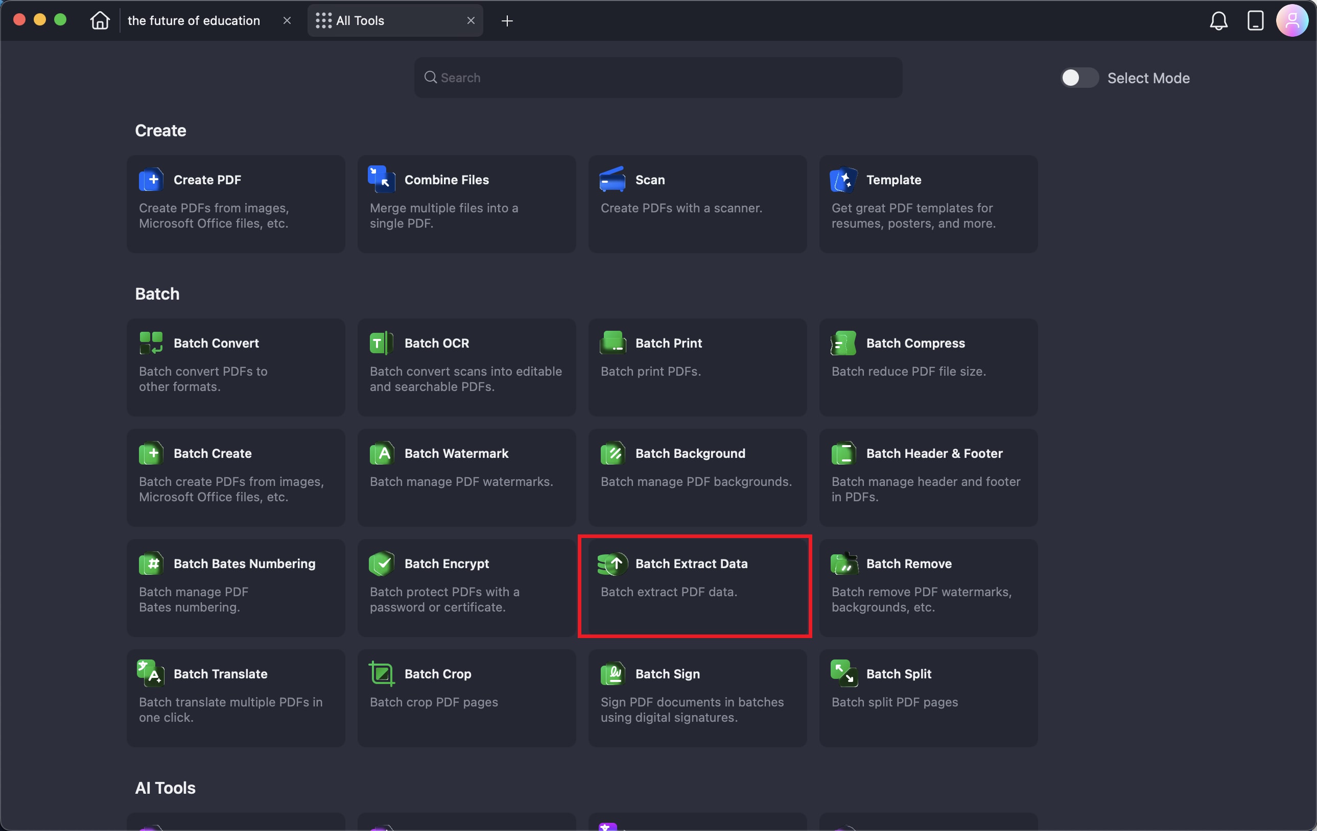 A screenshot of the homepage showing the data extraction tool.