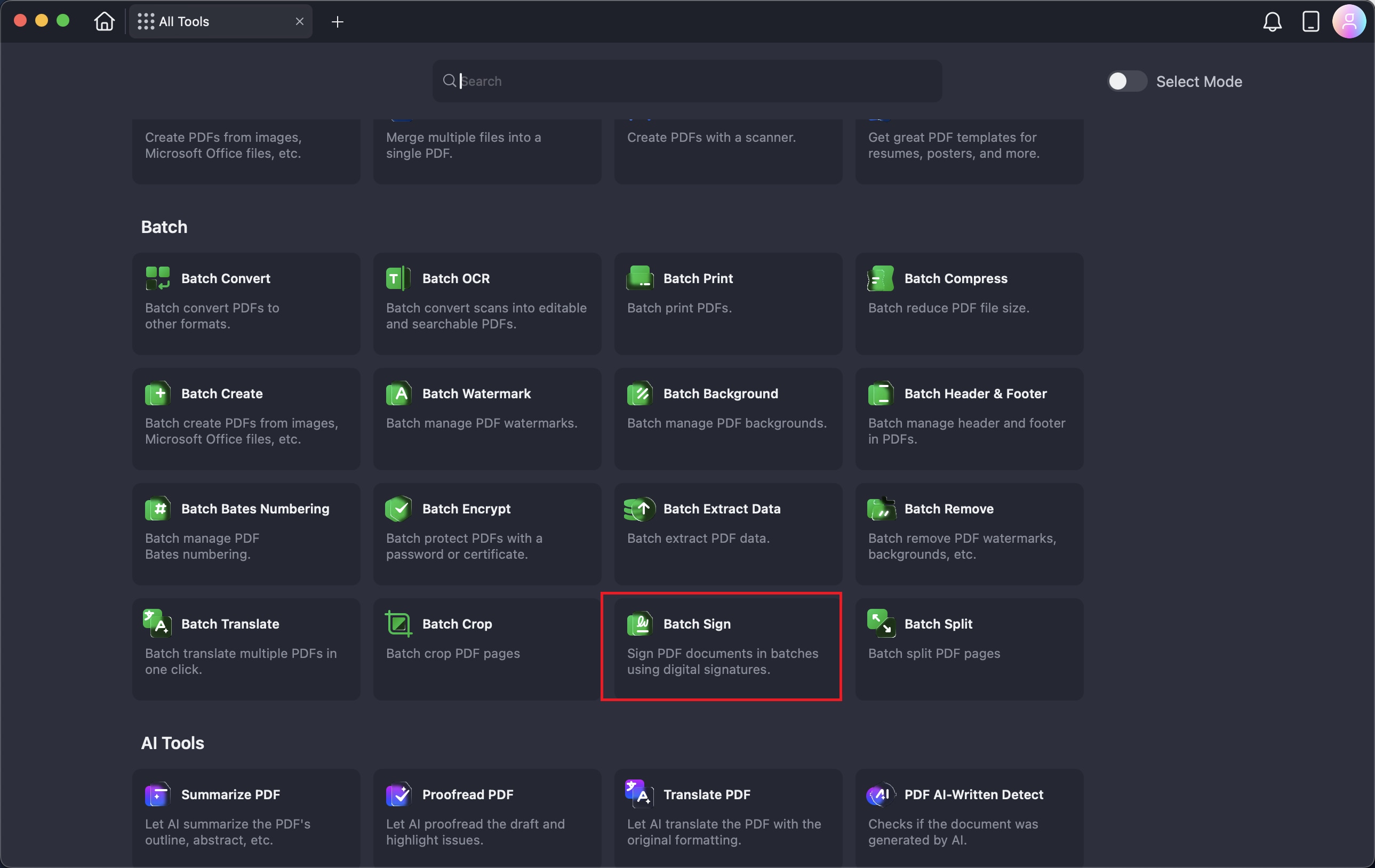 A screenshot of the batch signing interface.