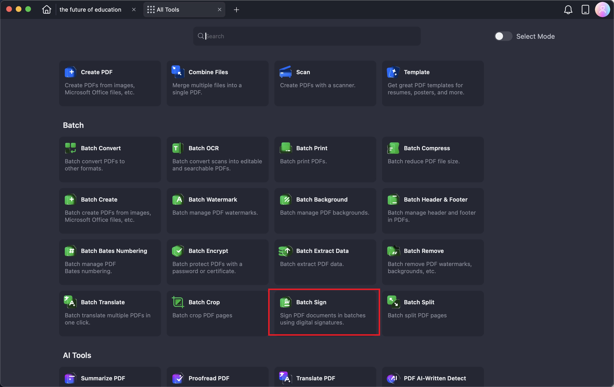 A screenshot of the homepage showing the batch signing tool.