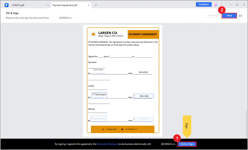 signing the agreement using wondershare pdfelement