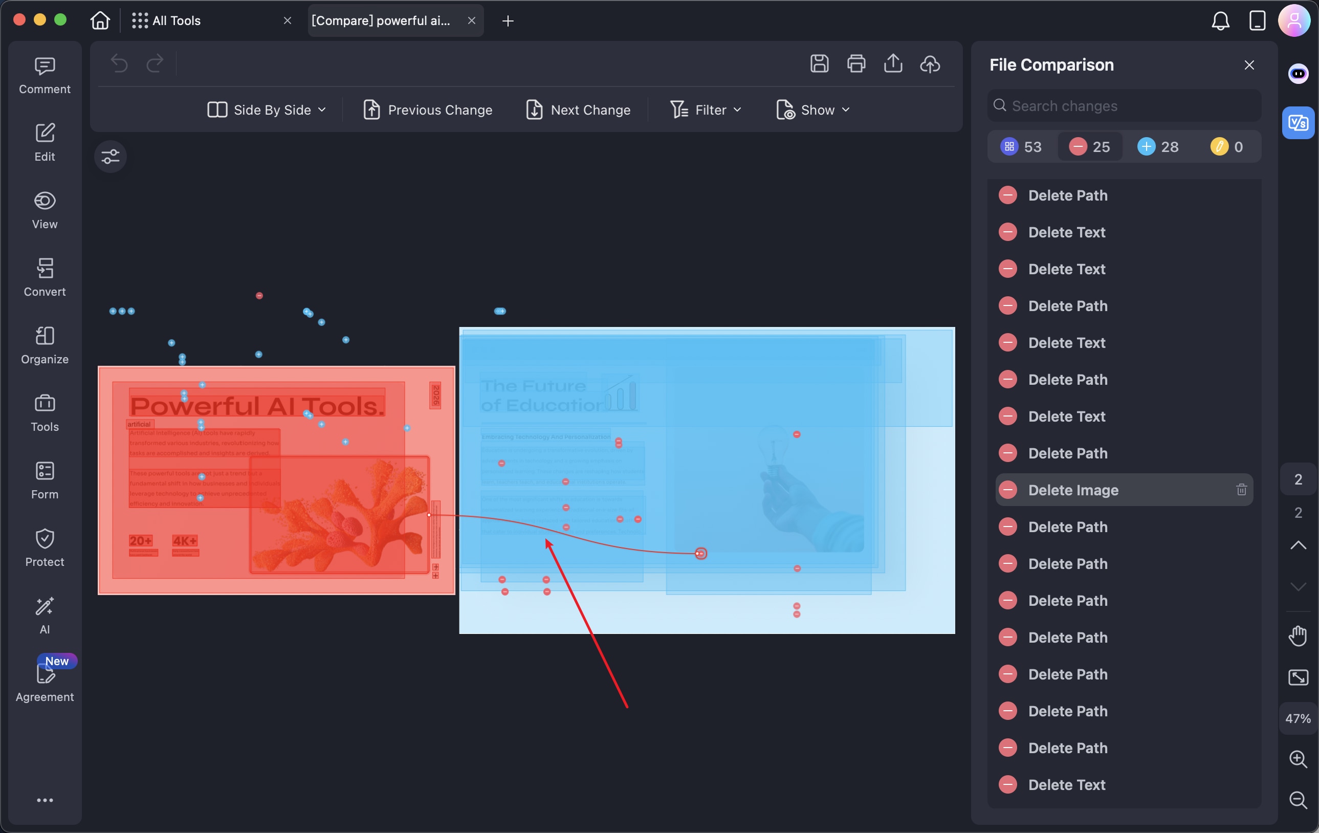 A screenshot of the comparison tools displaying filter options.