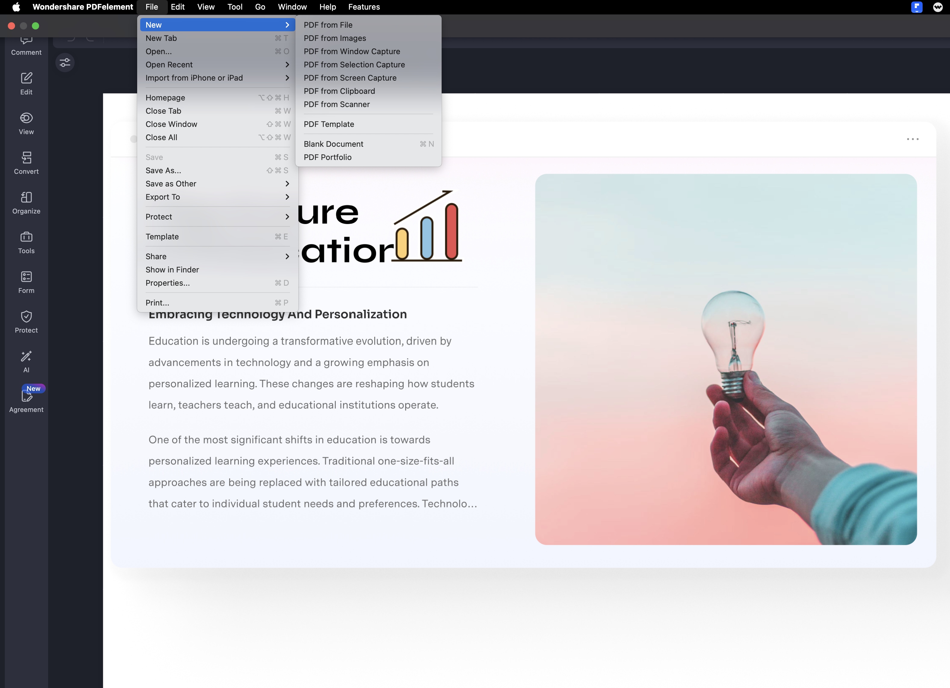 A screenshot showing the option to create a blank PDF.