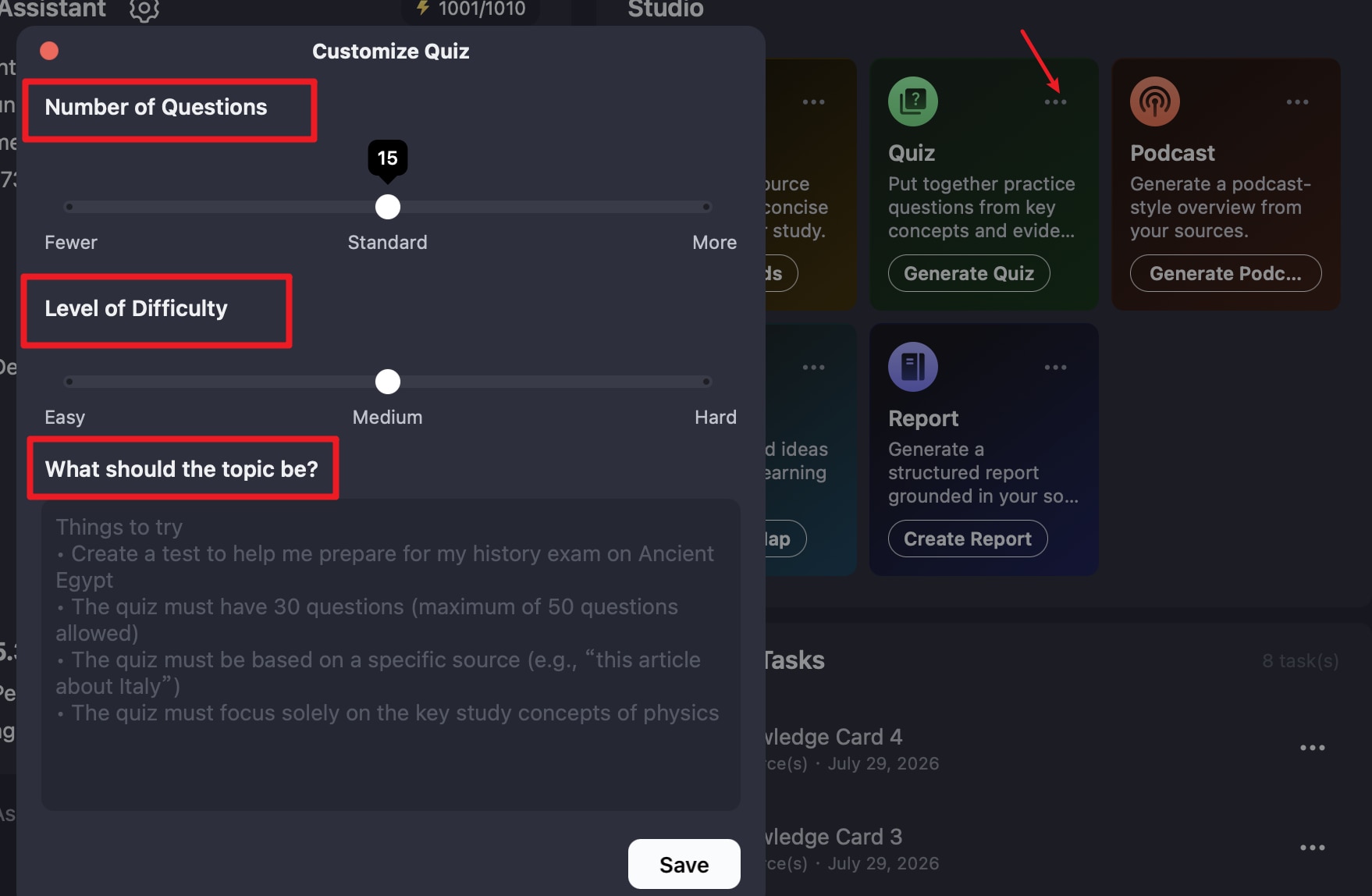 customize quizzes