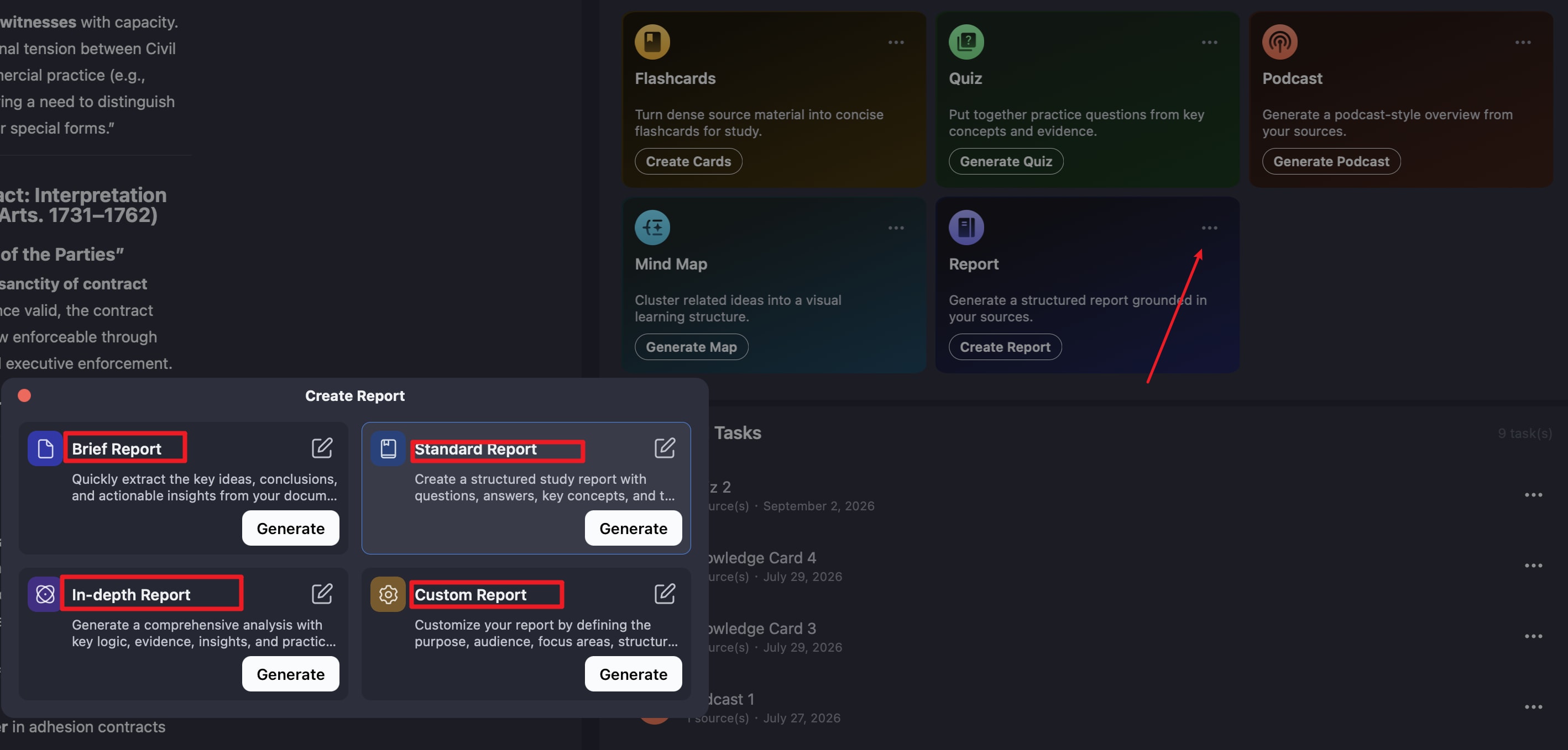 select report type