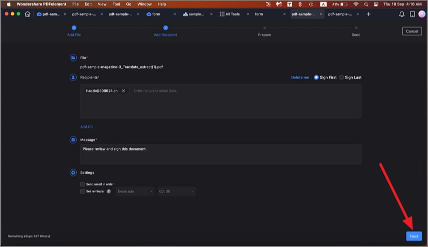 add recipients mac
