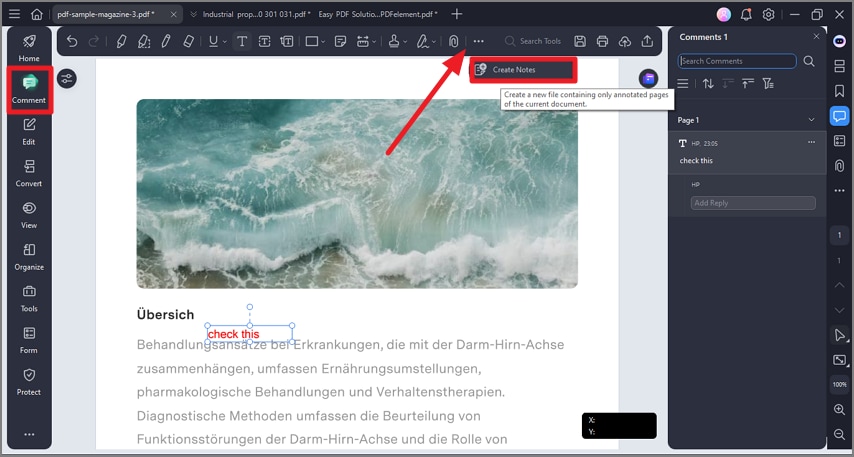 create pdf with comments