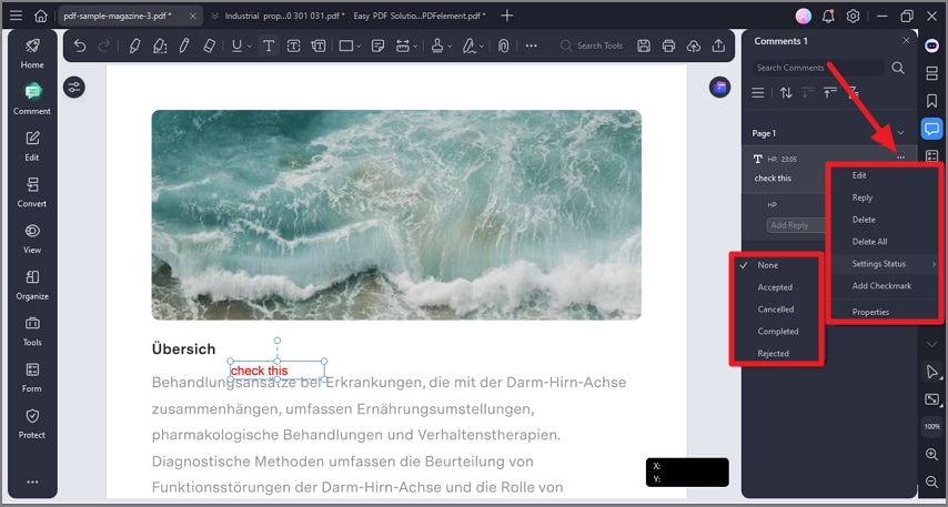 manage comments within interface