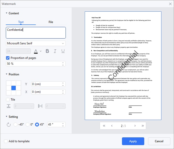 add confidential watermark to pdf