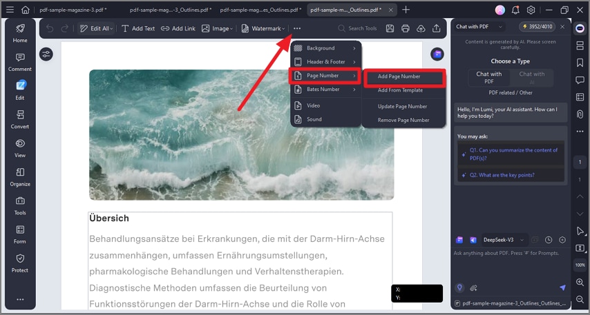 choose add page number option