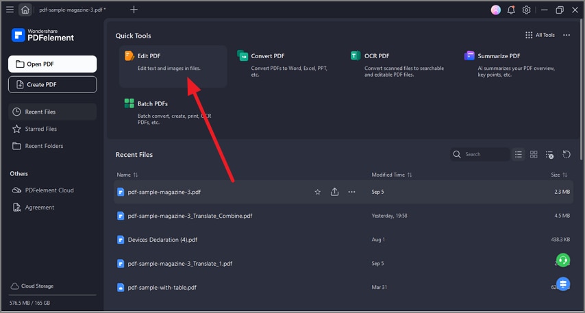 launch tool select edit pdf